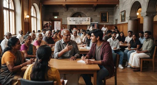 Tamil diaspora volunteers collaborating in assembly